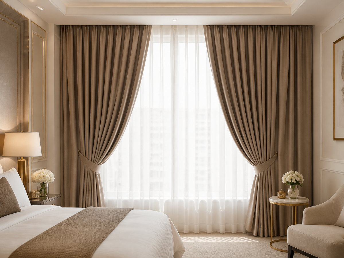 Curtain fabric drape and window furnishing detail