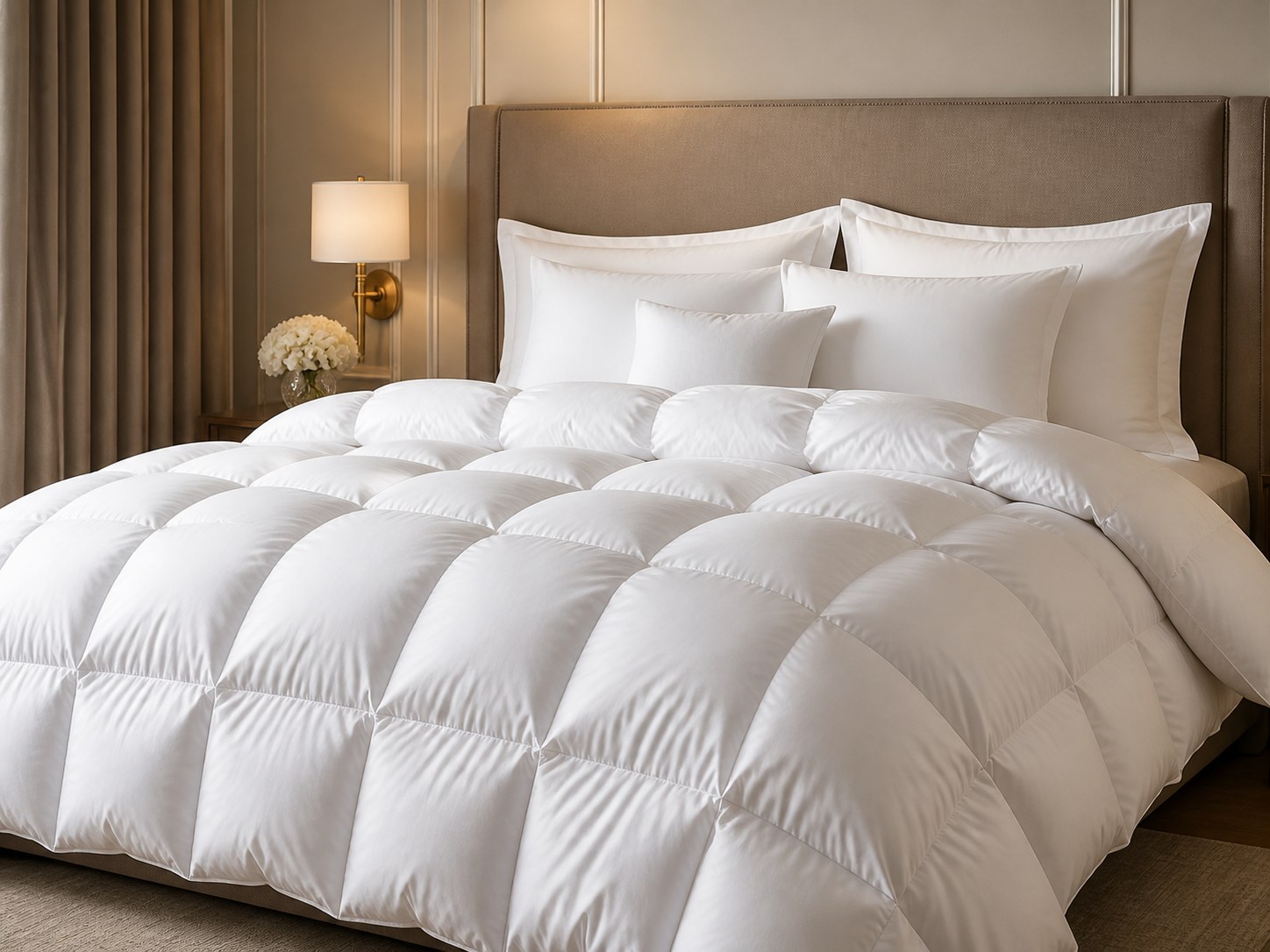 White premium duvet and comforter with soft loft on a hotel bed