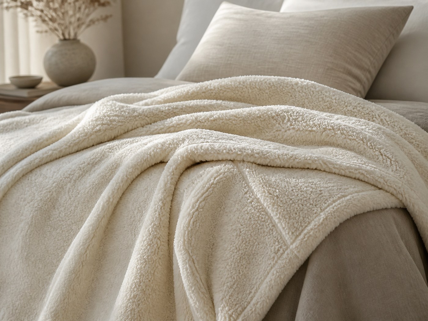 Premium neutral flannel blanket and throw texture