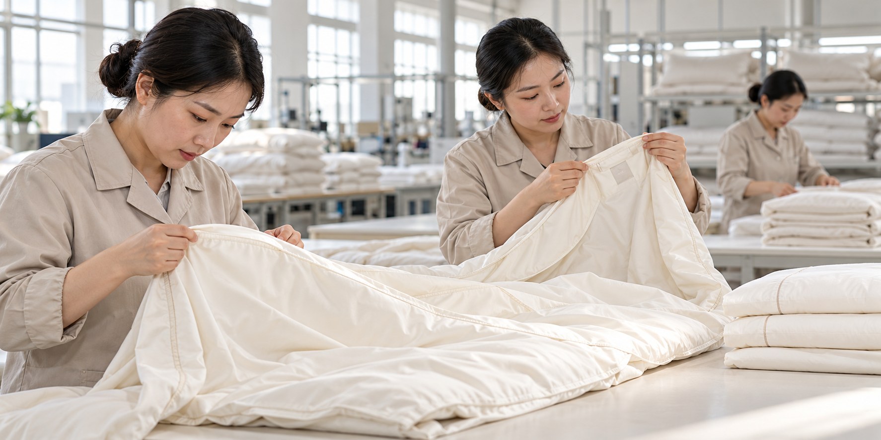Quality inspection and export packaging preparation for premium bedding products