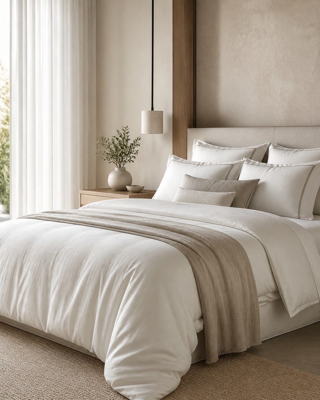 Ivory bedspread and custom bedding layers