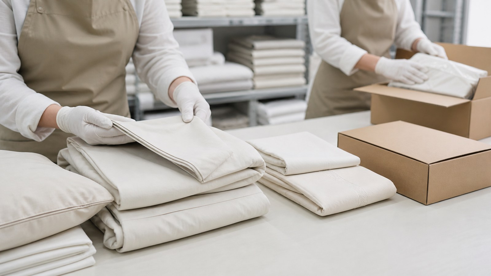 Finished textile products prepared for quality inspection and export packing